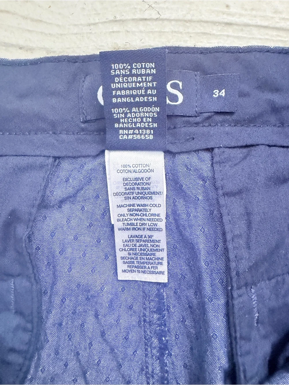 Chaps Flat-Front Chino Shorts 100% Cotton Monroe Blue White Dots Sz 34 Inseam 9”